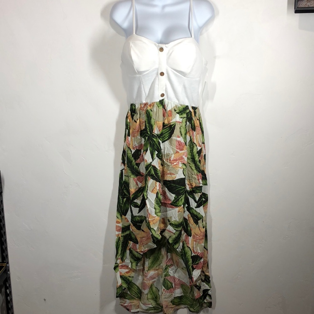 NWT Bailey Blue white and tropical print dress L